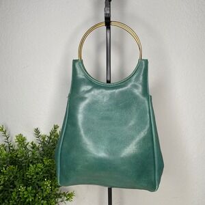VTG Susan Gail Teal Textured Leather Ring Handle Shoulder Bag & Matching Pouch